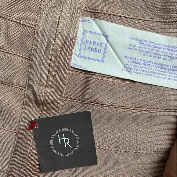 NWT Herve Leger Makayla Dress Rare Beige Nude Bandage XS NEW Mini - Picture 6 of 9